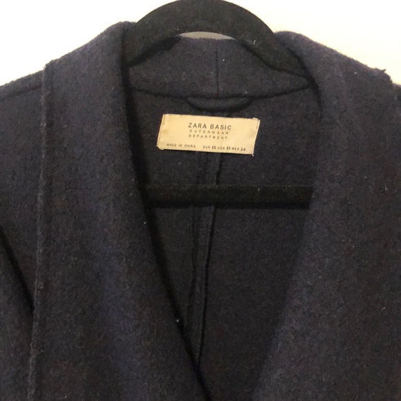 Zara Basic Navy Wrap Coat - Picture 3 of 5